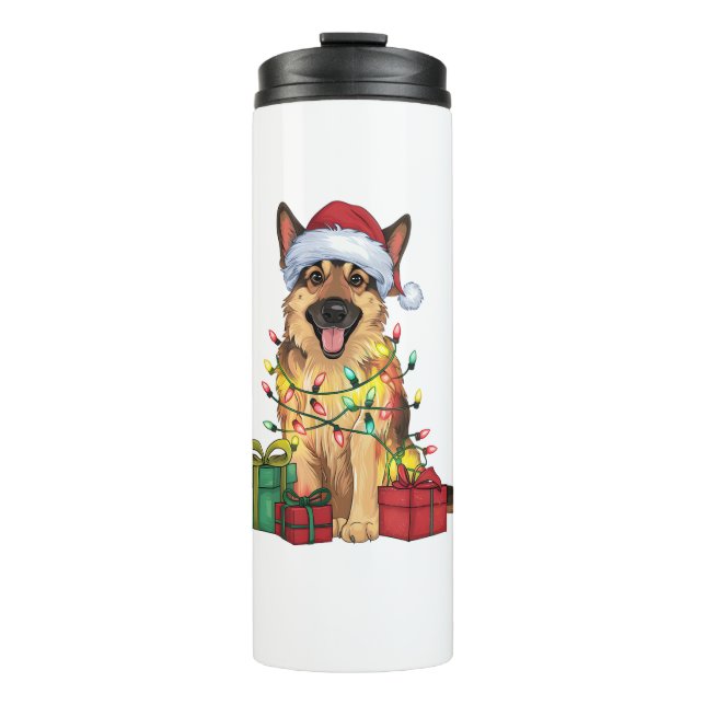Xmas Lighting Weihnachtsmannmütze German Shepherd  Thermosbecher (Vorderseite)