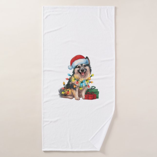 Xmas Lighting Weihnachtsmannmütze German Spitz Dog Badehandtuch (Badehandtuch)