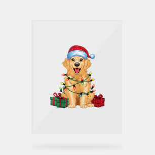 Xmas Lighting Weihnachtsmannmütze Golden Retriever Acrylschild