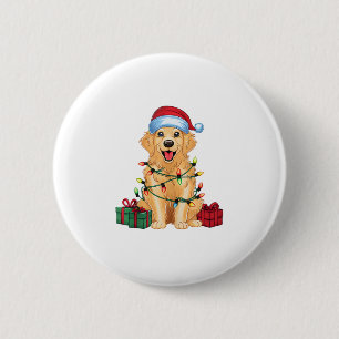 Xmas Lighting Weihnachtsmannmütze Golden Retriever Button