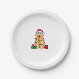 Xmas Lighting Weihnachtsmannmütze Golden Retriever Pappteller