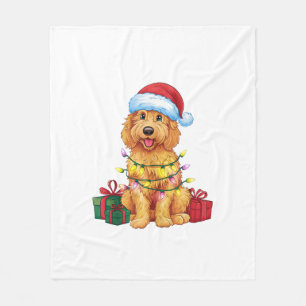 Xmas Lighting Weihnachtsmannmütze Goldendoodle Dog Fleecedecke