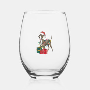 Xmas Lighting Weihnachtsmannmütze Great Dane Dog W Weinglas Ohne Stiel