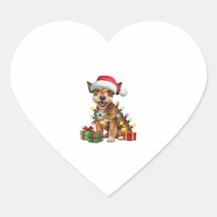 Xmas Lighting Weihnachtsmannmütze Jagdterers Dog W Herz-Aufkleber