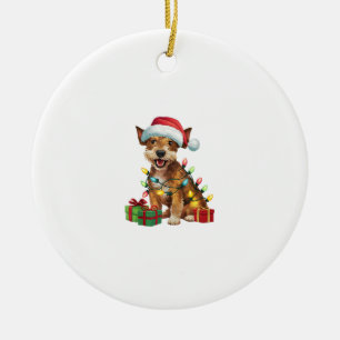 Xmas Lighting Weihnachtsmannmütze Jagdterers Dog W Keramik Ornament