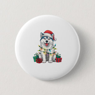 Xmas Lighting Weihnachtsmannmütze Malamute Dog Wei Button
