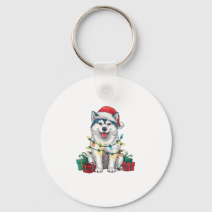 Xmas Lighting Weihnachtsmannmütze Malamute Dog Wei Schlüsselanhänger