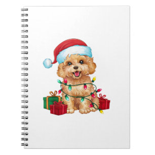 Xmas Lighting Weihnachtsmannmütze Maltipoo Dog Wei Notizblock