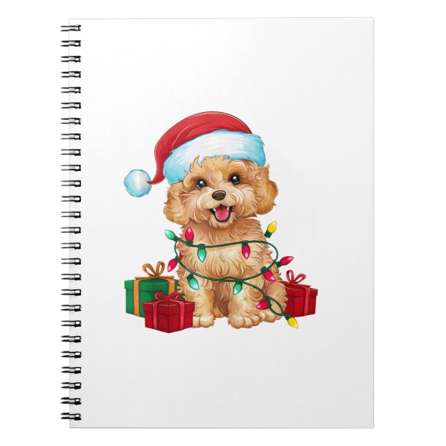 Xmas Lighting Weihnachtsmannmütze Maltipoo Dog Wei Notizblock (Vorderseite)