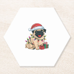 Xmas Lighting Weihnachtsmannmütze Mops Hunde Weihn Untersetzer