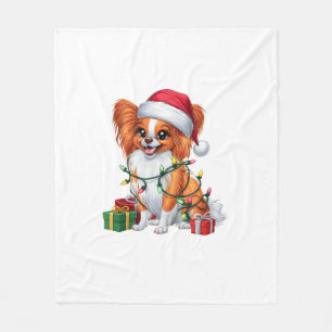 Xmas Lighting Weihnachtsmannmütze Papillon Dog Chr Fleecedecke