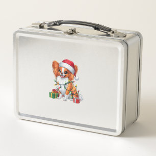 Xmas Lighting Weihnachtsmannmütze Papillon Dog Chr Metall Brotdose