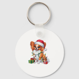 Xmas Lighting Weihnachtsmannmütze Papillon Dog Chr Schlüsselanhänger
