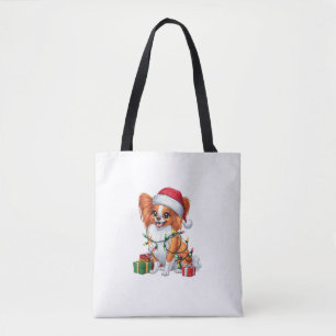 Xmas Lighting Weihnachtsmannmütze Papillon Dog Chr Tasche