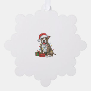Xmas Lighting Weihnachtsmannmütze Pitbull Terrier Ornament Karte
