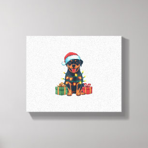 Xmas Lighting Weihnachtsmannmütze Rottweiler Dog W Leinwanddruck