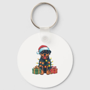 Xmas Lighting Weihnachtsmannmütze Rottweiler Dog W Schlüsselanhänger