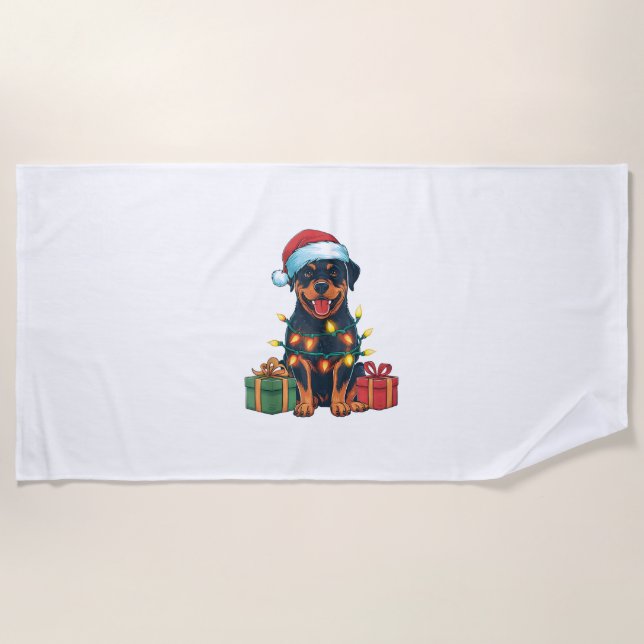 Xmas Lighting Weihnachtsmannmütze Rottweiler Dog W Strandtuch (Vorderseite)