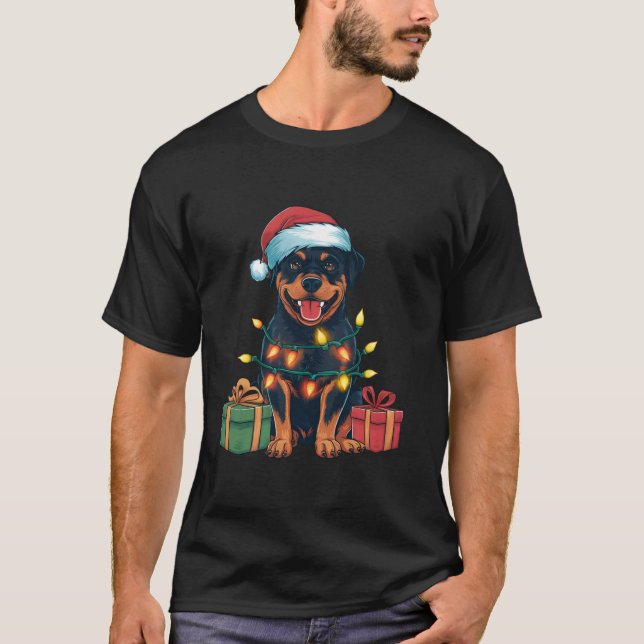 Xmas Lighting Weihnachtsmannmütze Rottweiler Dog W T-Shirt (Vorderseite)