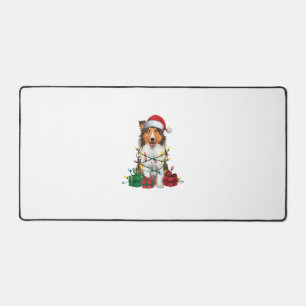 Xmas Lighting Weihnachtsmannmütze Rough Collie Dog Schreibtischunterlage