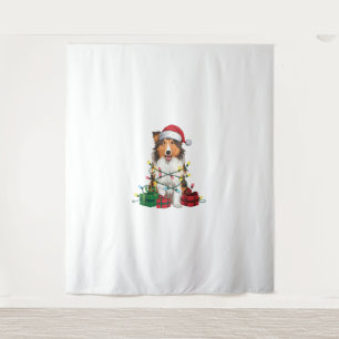 Xmas Lighting Weihnachtsmannmütze Rough Collie Dog Wandteppich