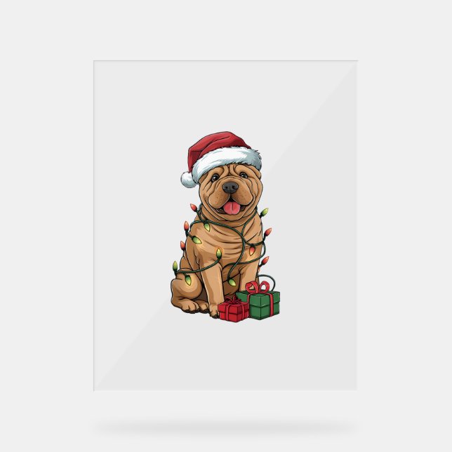 Xmas Lighting Weihnachtsmannmütze Shar Pei Dog Wei Acrylschild (Vorderseite)
