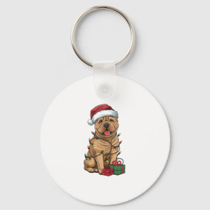 Xmas Lighting Weihnachtsmannmütze Shar Pei Dog Wei Schlüsselanhänger