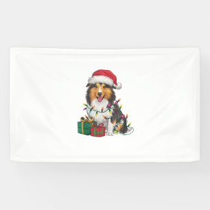 Xmas Lighting Weihnachtsmannmütze Shetland Sheepdo Banner