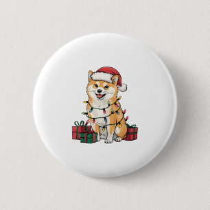 Xmas Lighting Weihnachtsmannmütze Shiba Inu Dog We Button