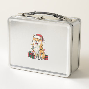 Xmas Lighting Weihnachtsmannmütze Shiba Inu Dog We Metall Brotdose
