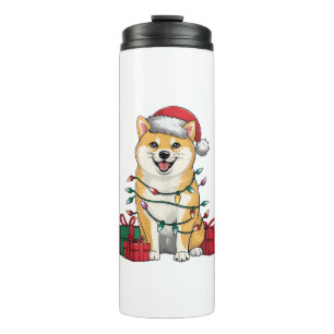 Xmas Lighting Weihnachtsmannmütze Shiba Inu Dog We Thermosbecher