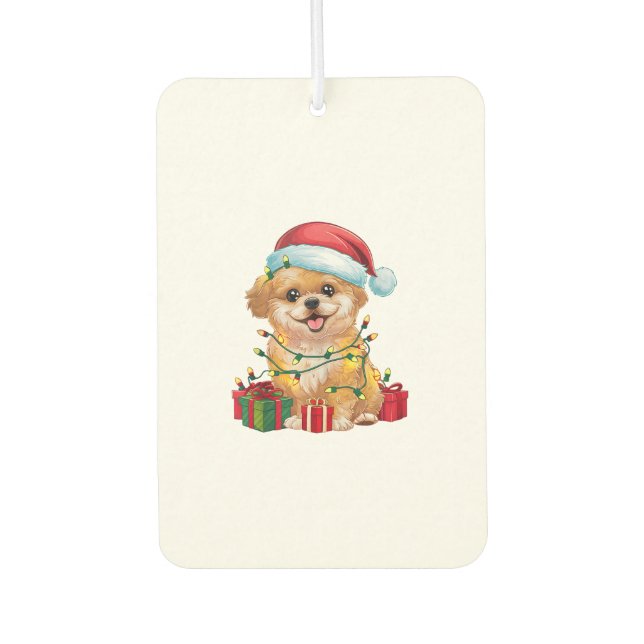 Xmas Lighting Weihnachtsmannmütze Shih Poo Dog Wei Autolufterfrischer (Vorderseite)
