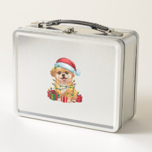 Xmas Lighting Weihnachtsmannmütze Shih Poo Dog Wei Metall Brotdose