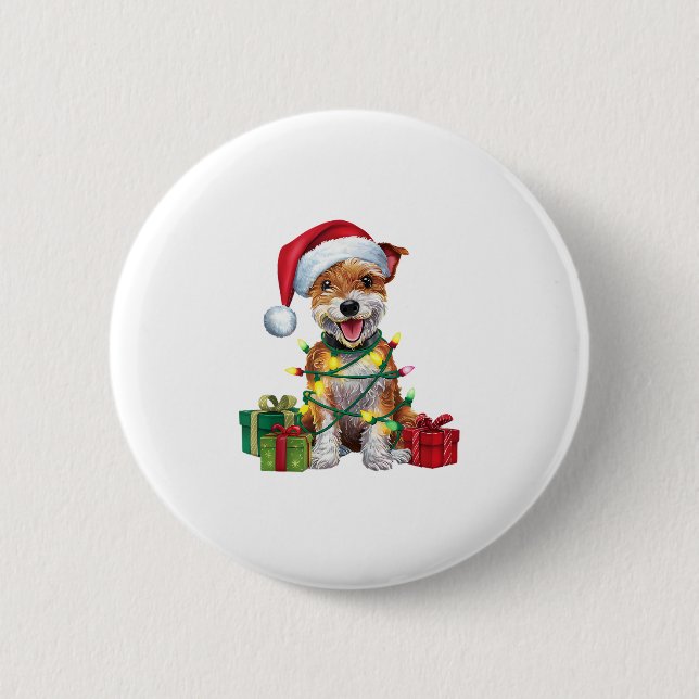 Xmas Lighting Weihnachtsmannmütze Skye Terrier Dog Button (Vorderseite)