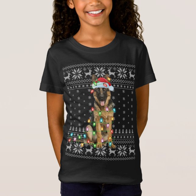 Xmas Lighting Weihnachtsmannmütze Ugly German Shep T-Shirt (Vorderseite)
