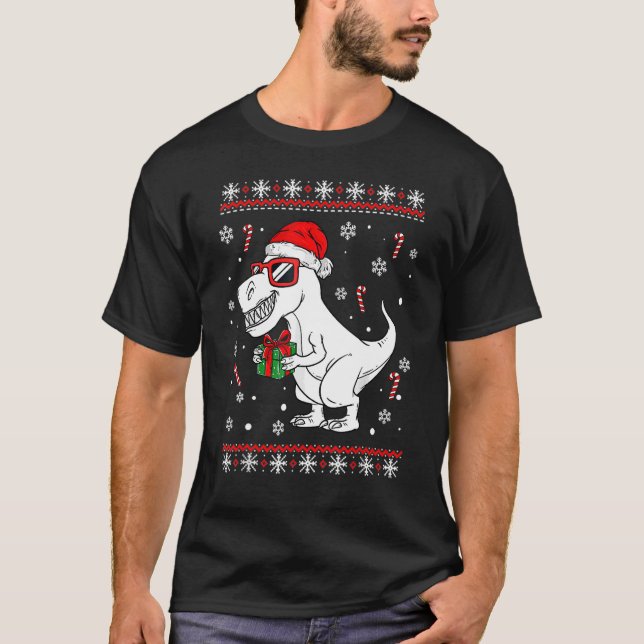 Xmas Lighting Weihnachtsmannmütze Ugly Rex Dinosau T-Shirt (Vorderseite)