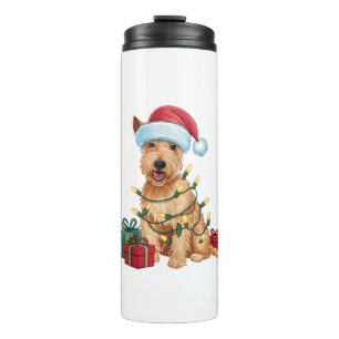 Xmas Lighting Weihnachtsmannmütze Wheaten Terrier Thermosbecher
