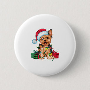 Xmas Lighting Weihnachtsmannmütze Yorkie Dog Chris Button