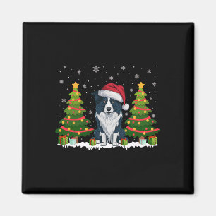 Xmas Lights Border Collie Dog Weihnachtsmannmütze  Magnet