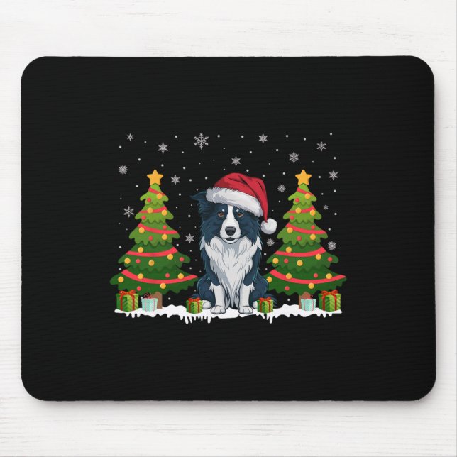 Xmas Lights Border Collie Dog Weihnachtsmannmütze  Mousepad (Vorne)