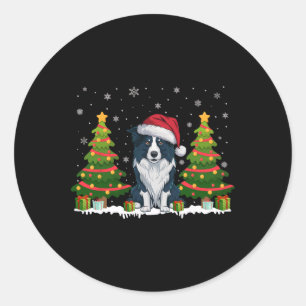 Xmas Lights Border Collie Dog Weihnachtsmannmütze  Runder Aufkleber