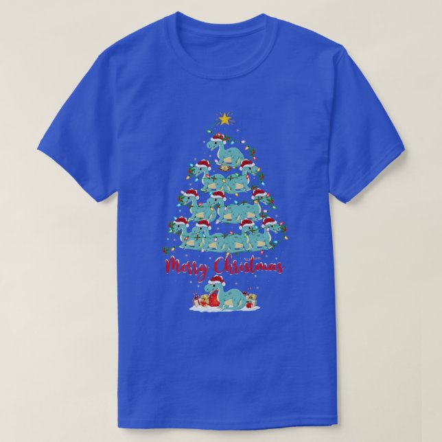 Xmas Lights Funny Santa Brontosaurus Dinosaur Chri T-Shirt (Design vorne)
