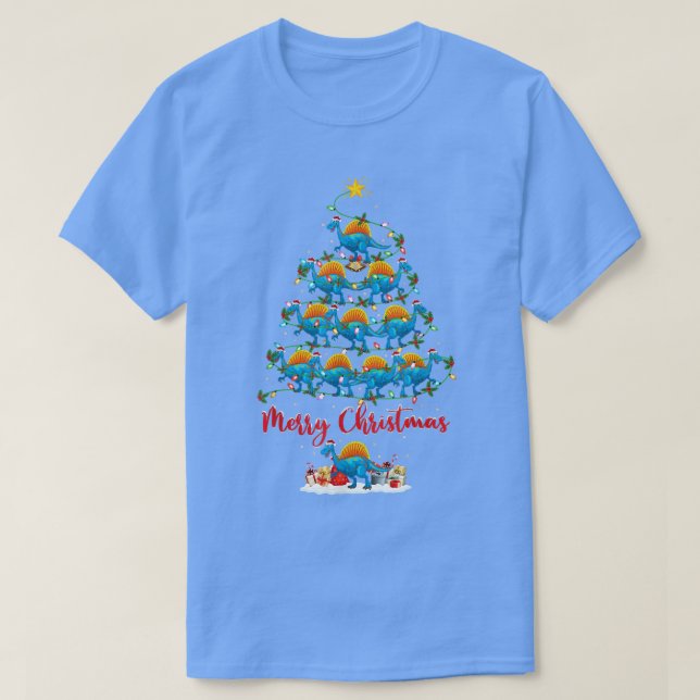 Xmas Lights Funny Santa Spinosaurus Dinosaurier Ch T-Shirt (Design vorne)