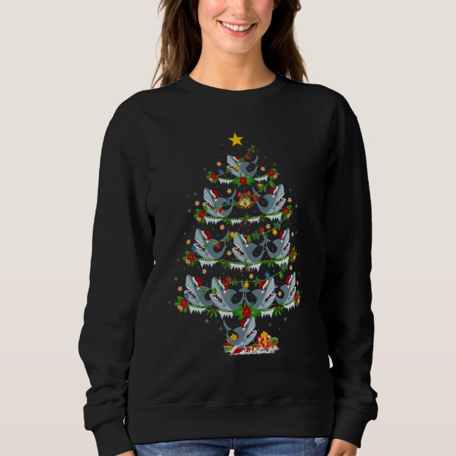 Xmas Lights Great White Shark Christmas Tree Sweatshirt (Vorderseite)