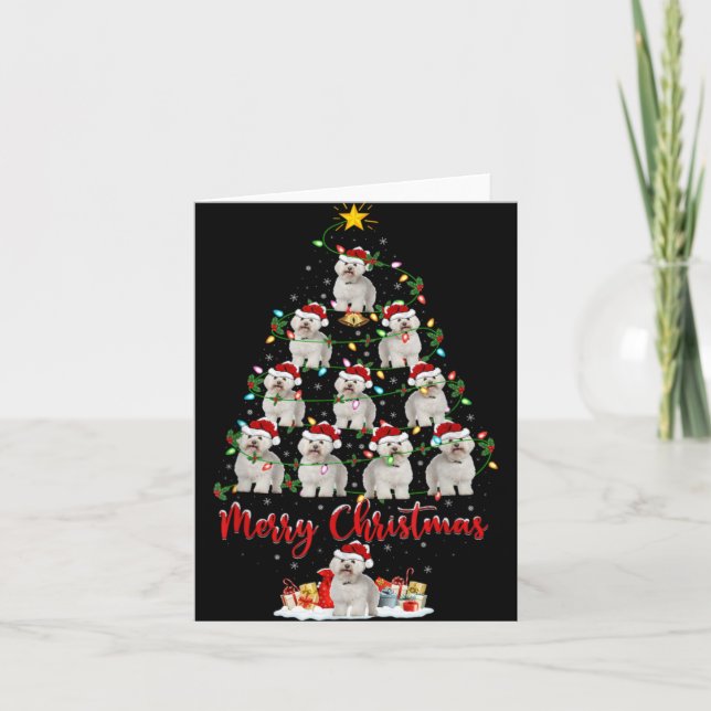 Xmas Lights Santa Bichon Frise Dog Christmas Tree  Karte (Vorderseite)