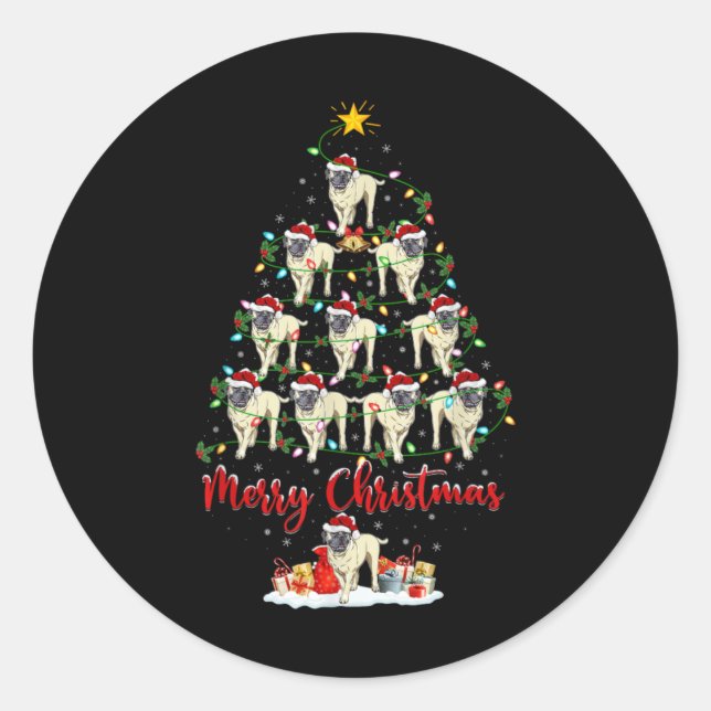 Xmas Lights Santa English Mastiff Dog Christmas Tr Runder Aufkleber (Vorderseite)