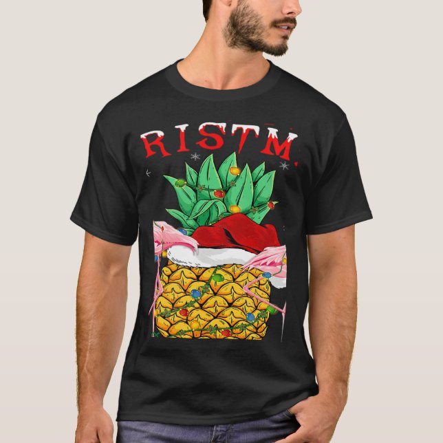 Xmas Lights Santa Flamingo Pineapple Merry Christm T-Shirt (Vorderseite)