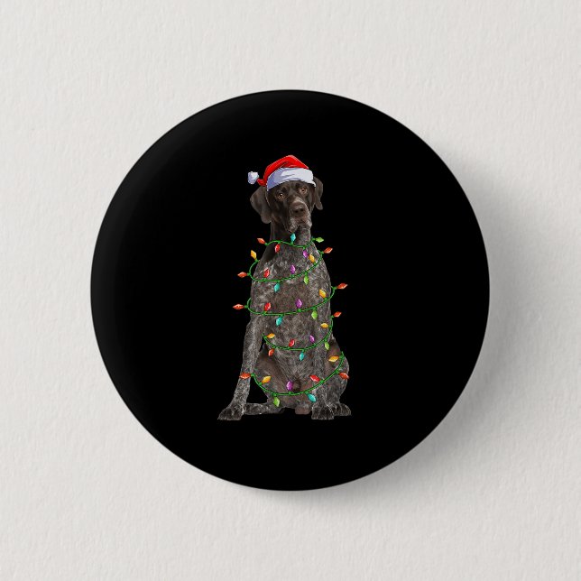 Xmas Lights Santa German Shorthaired Inter Dog Chr Button (Vorderseite)