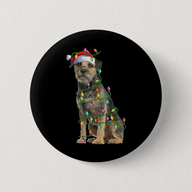 Xmas Lights Santa Hat Border Terrier Dog Christmas Button (Vorderseite)