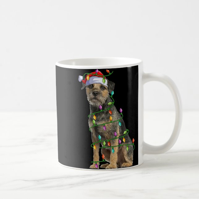 Xmas Lights Santa Hat Border Terrier Dog Christmas Kaffeetasse (Rechts)